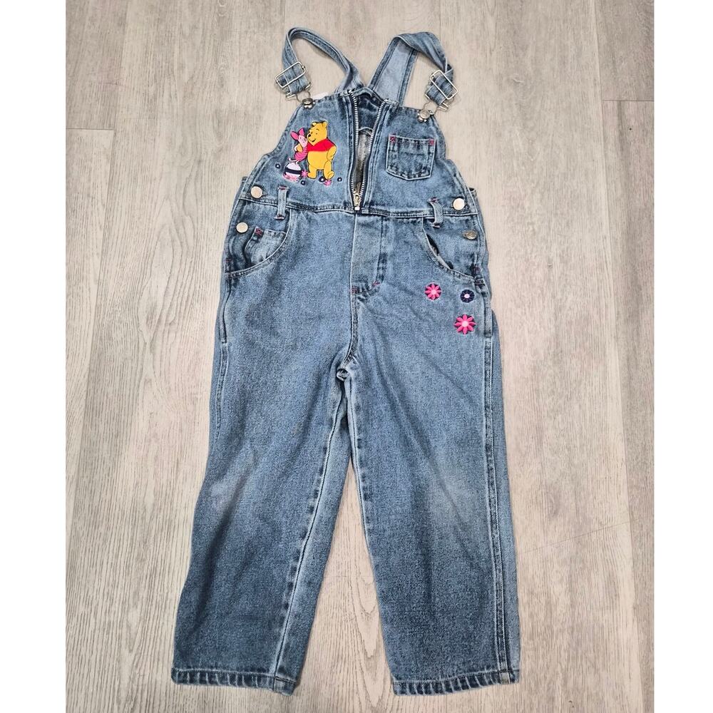 RARE Vtg Disney Winnie the Pooh & Piglet Denim Overalls Size 5